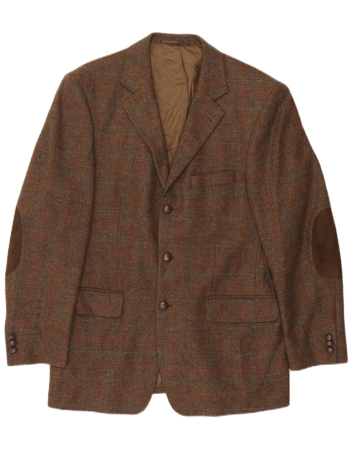 Jaqueta Blazer Masculina Gilberto com 3 Botões Reino Unido 40 Grande Lã Virgem Xadrez Marrom