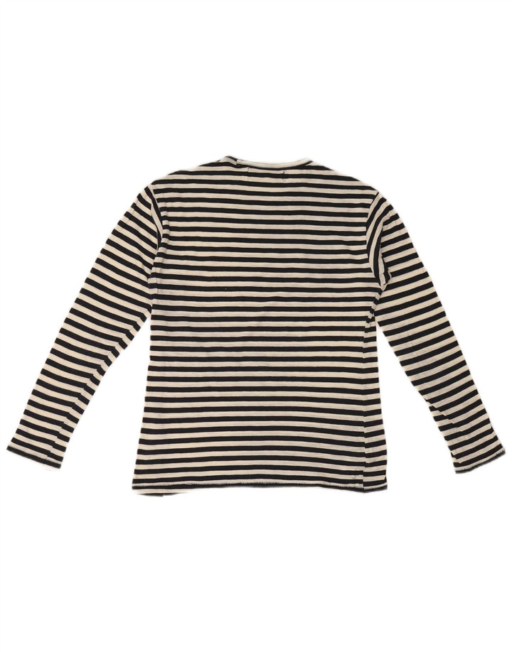 Top feminino Zara de manga comprida UK 10 pequeno listrado preto