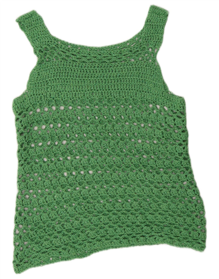 Colete de crochê transparente feminino vintage Reino Unido 12 verde médio