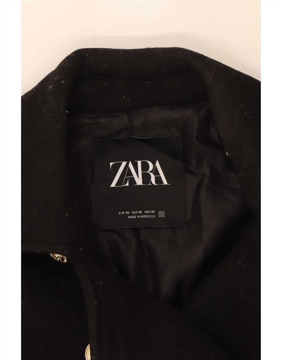 Casaco feminino Zara com peito duplo Reino Unido 6 XS lã preta