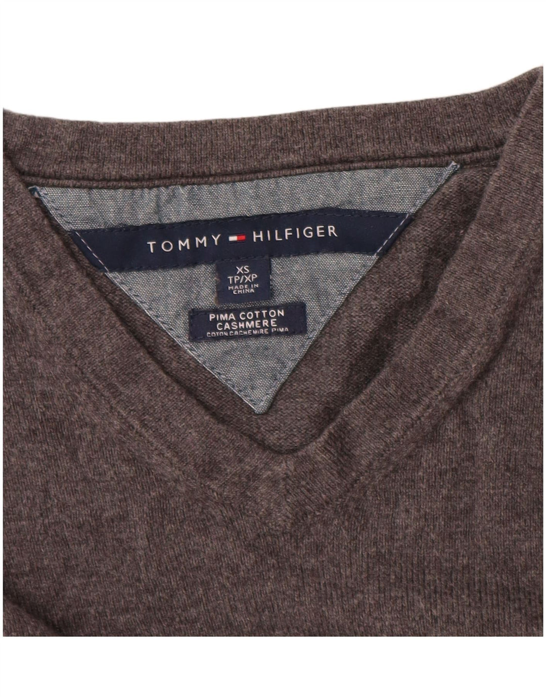 Tommy Hilfiger Suéter masculino com decote em V XS algodão cinza