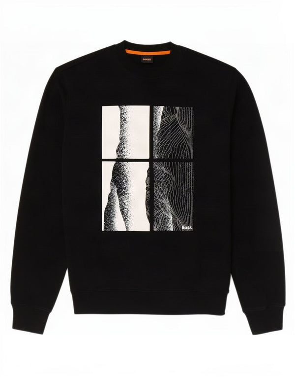 Hugo Boss moletom gráfico masculino jumper médio algodão preto