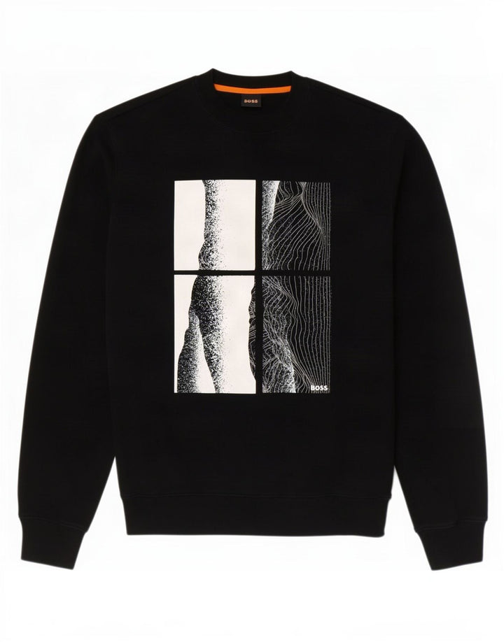 Hugo Boss moletom gráfico masculino jumper médio algodão preto