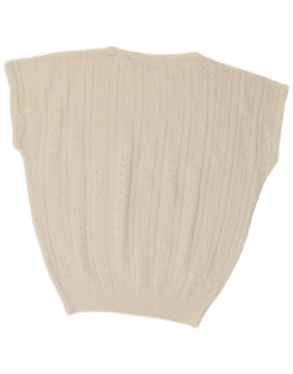 Suéter feminino vintage de manga curta com gola canoa IT 48 XL algodão branco