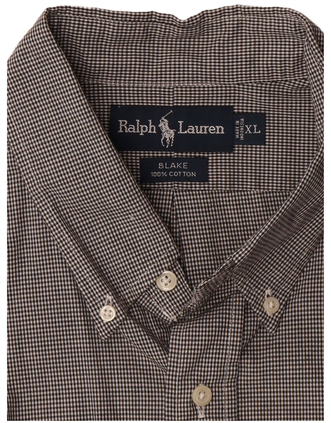 Ralph Lauren Camisa masculina Blake XL cinza algodão guingão