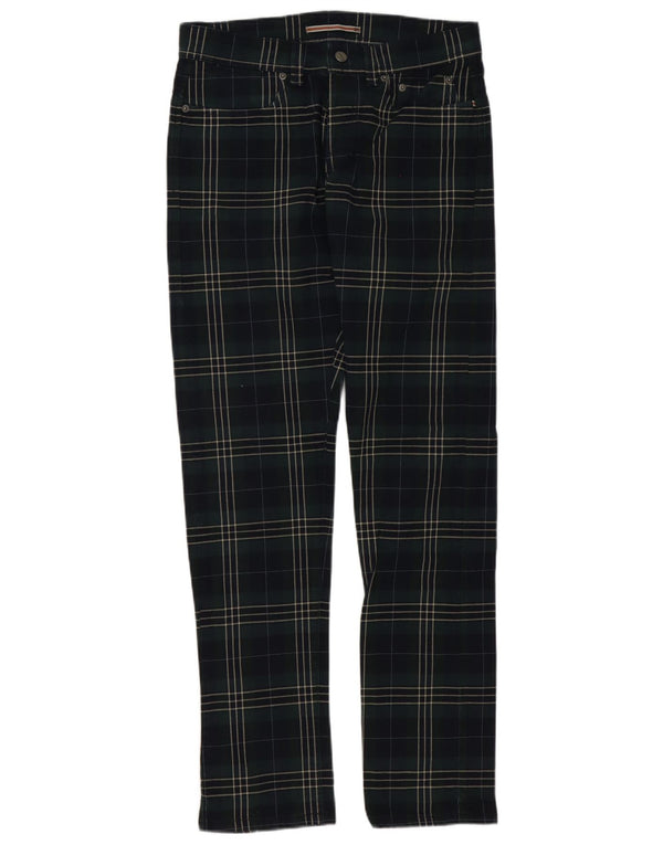 SIVIGLIA Calça masculina reta casual W31 L34 algodão xadrez verde