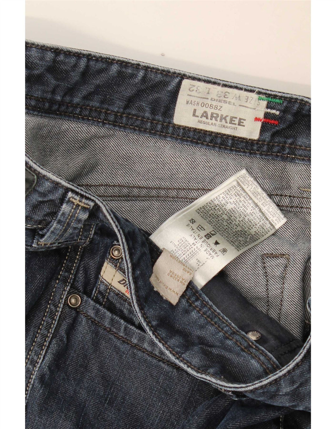 Diesel Mens Larkee Regular Straight Jeans W33 L32 Azul Marinho Algodão