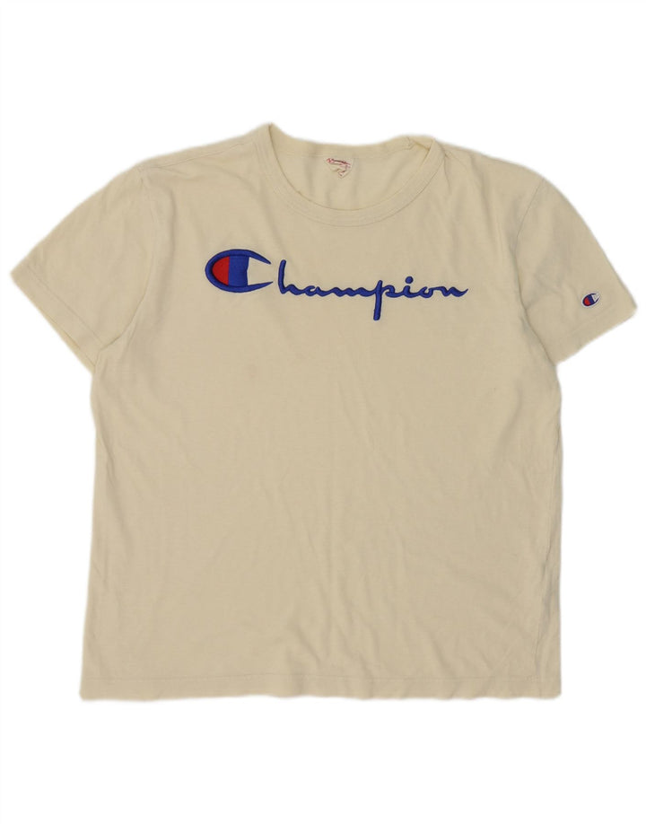 Camiseta gráfica masculina Champion, top médio de algodão off white