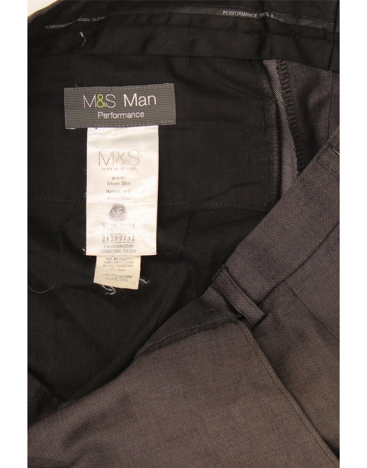 Calça masculina de terno reto Marks & Spencer W32 L33 lã cinza