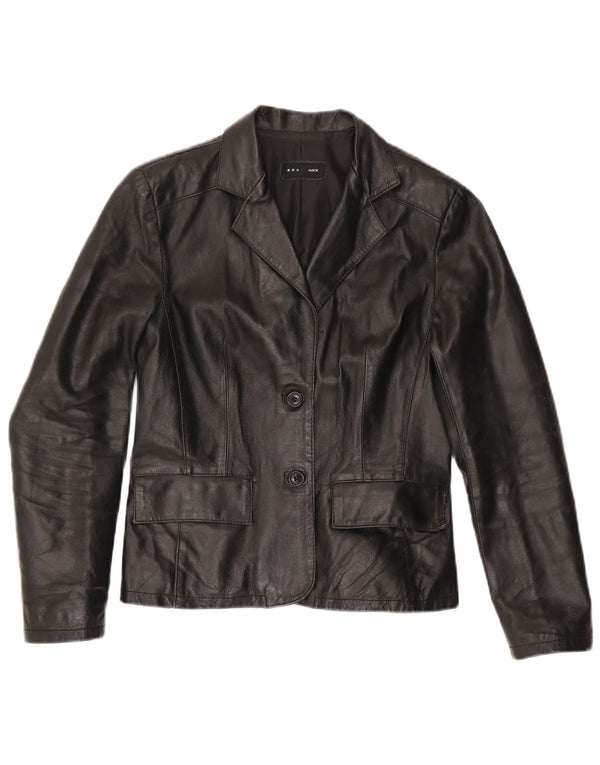 Jaqueta blazer feminina de couro com 2 botões Sasch Reino Unido 10 couro preto pequeno