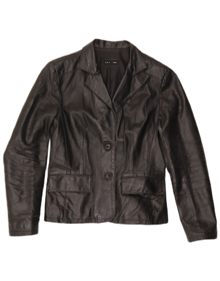 Jaqueta blazer feminina de couro com 2 botões Sasch Reino Unido 10 couro preto pequeno