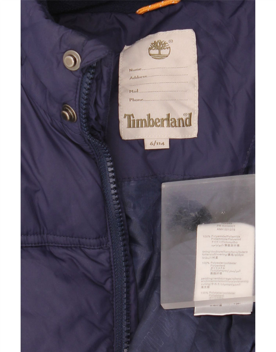 Casaco acolchoado com capuz Timberland menino 5-6 anos azul marinho poliamida