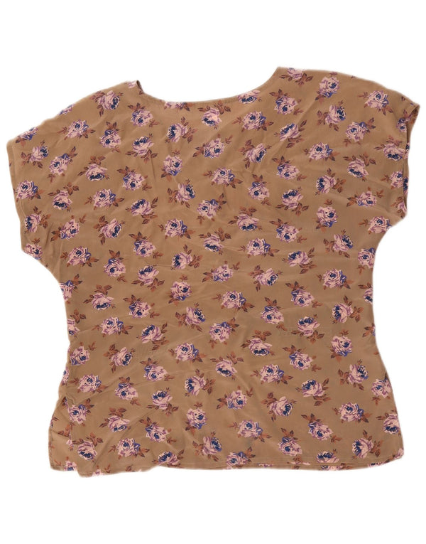 Blusa feminina vintage UK 16 grande marrom floral