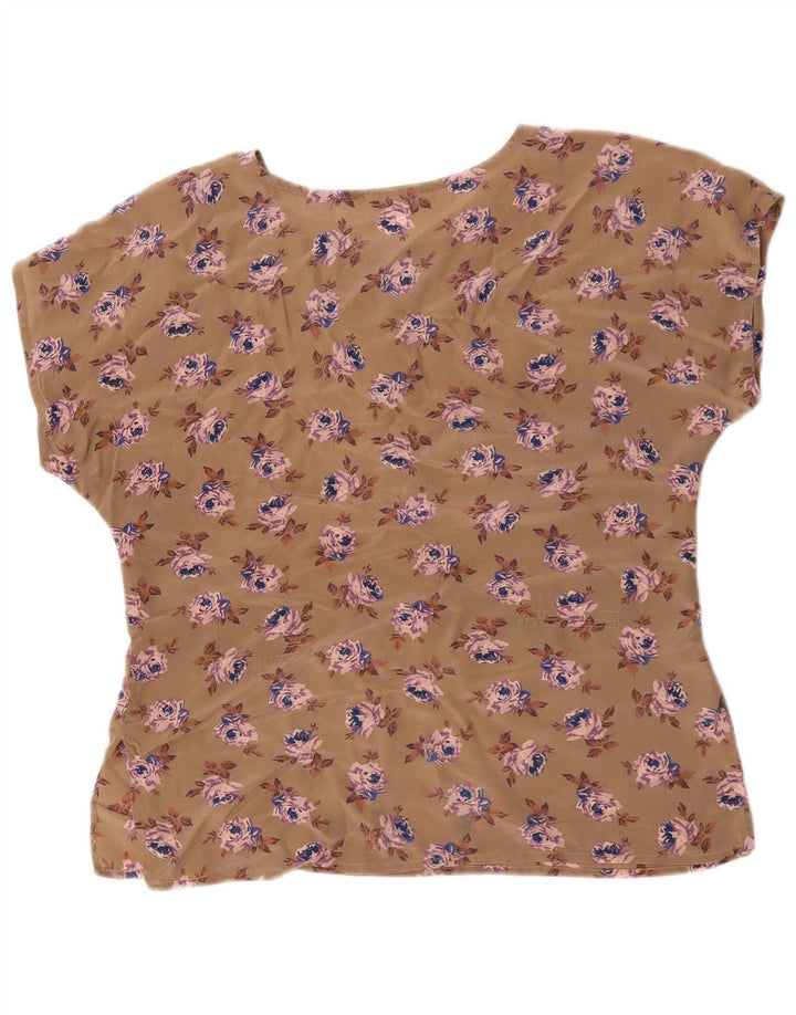 Blusa feminina vintage UK 16 grande marrom floral