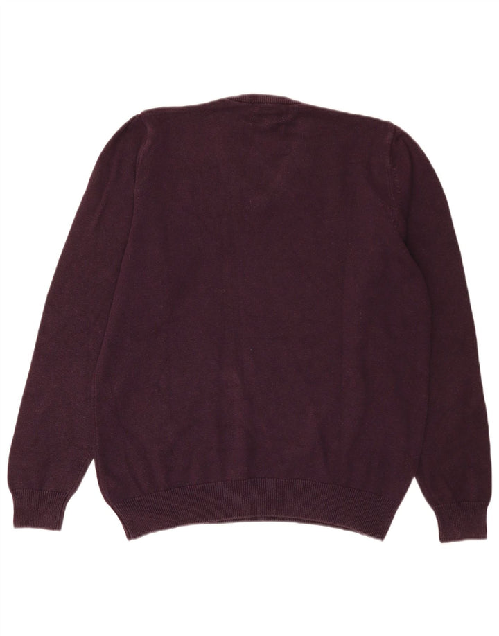 Suéter masculino Marks & Spencer com decote em V de algodão roxo médio