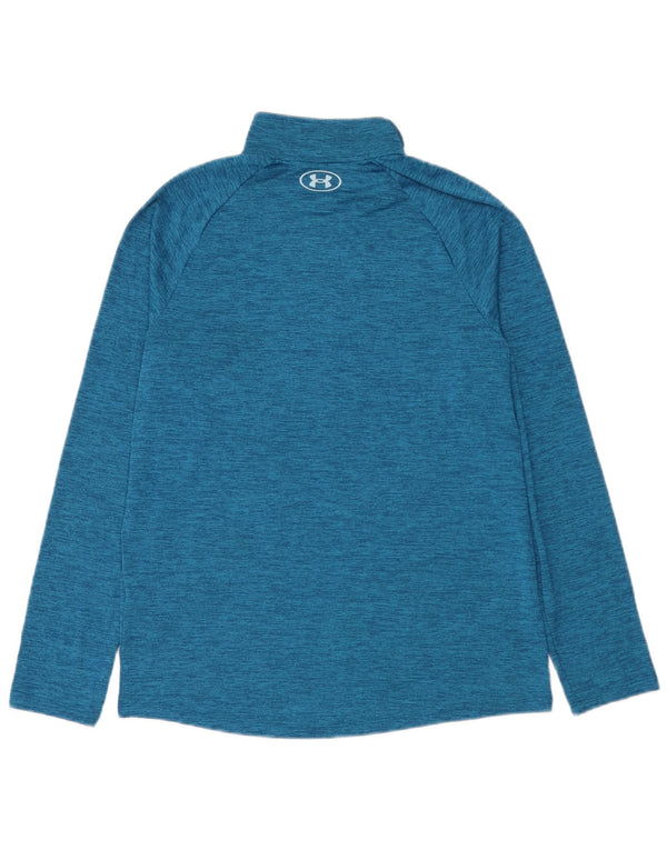Under Armour Mens Zip Neck Pulôver Treino Top Médio Azul Salpicado