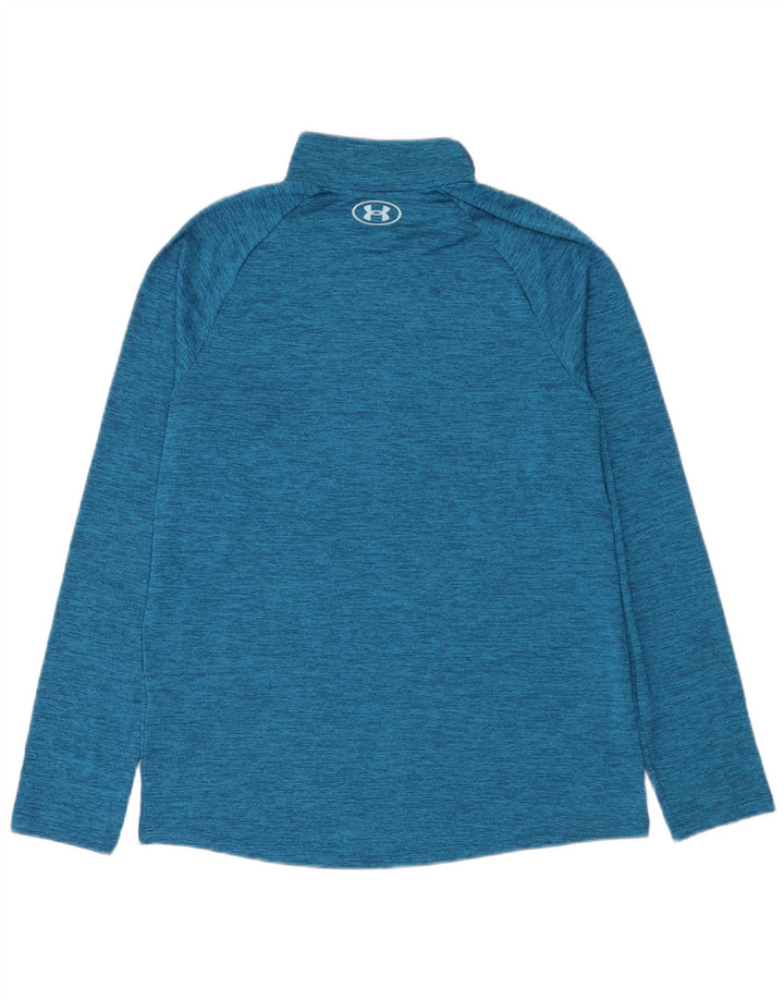 Under Armour Mens Zip Neck Pulôver Treino Top Médio Azul Salpicado