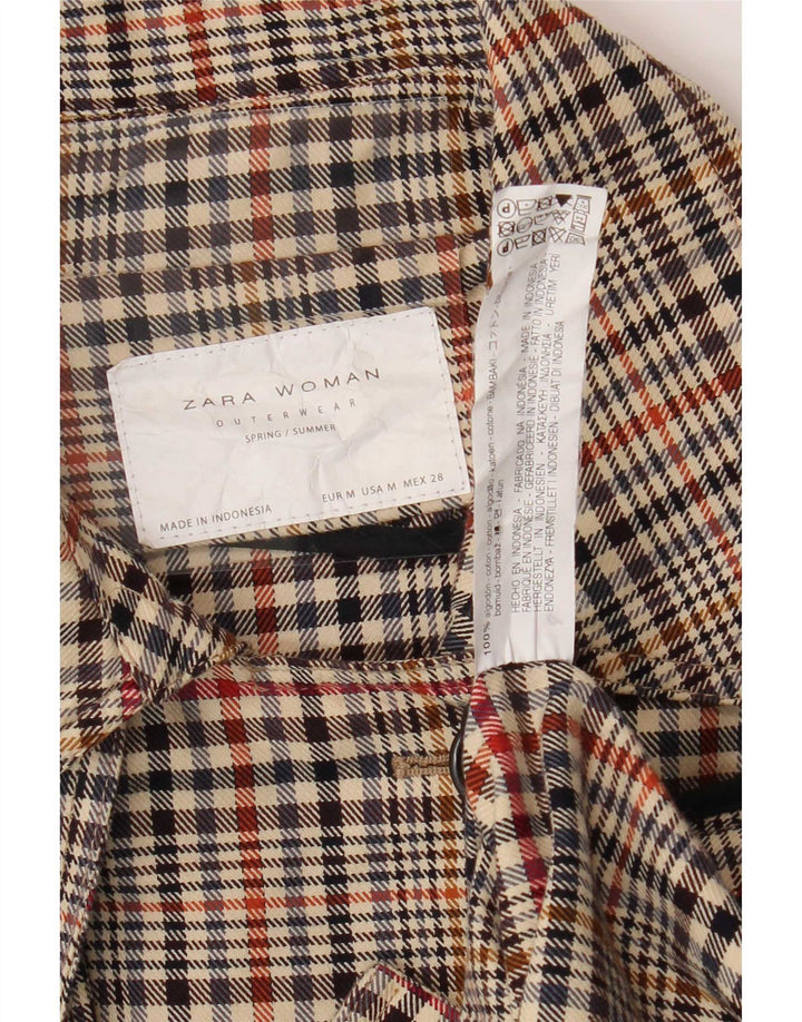 Zara Womens Trench Coat UK 14 Médio Multicolorido Houndstooth