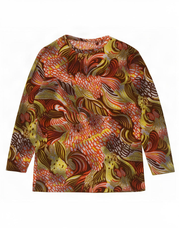 Top feminino vintage com padrão abstrato manga longa Reino Unido 14 médio multicolorido