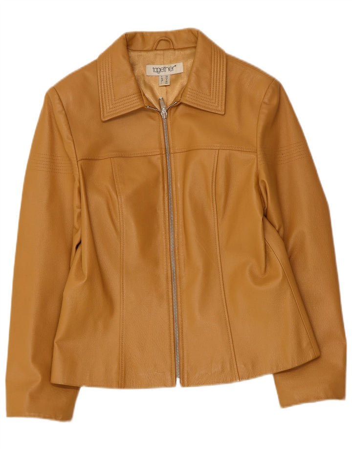 Jaqueta de couro feminina TOGETHER UK 8 pequena couro bege