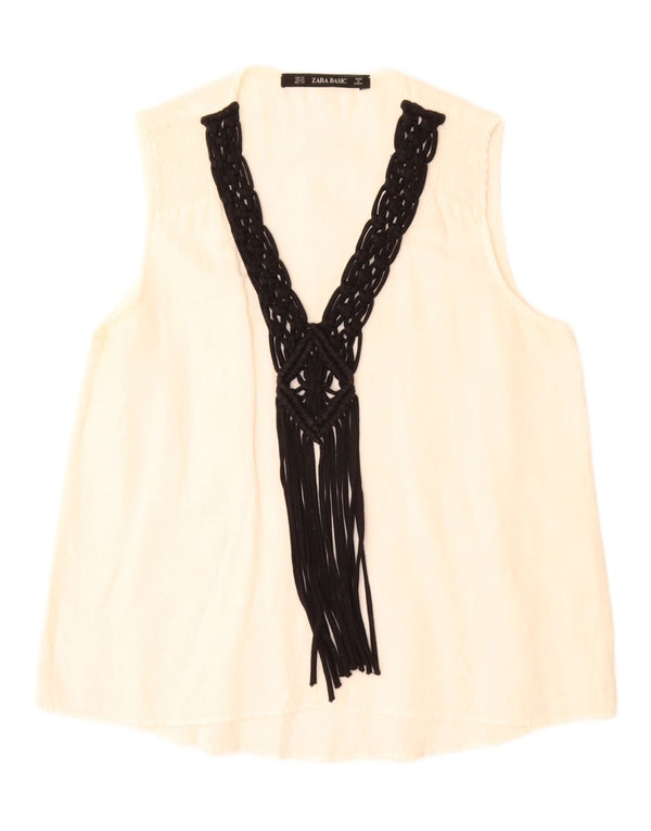 Blusa feminina sem mangas Zara Top UK 6 XS Branco