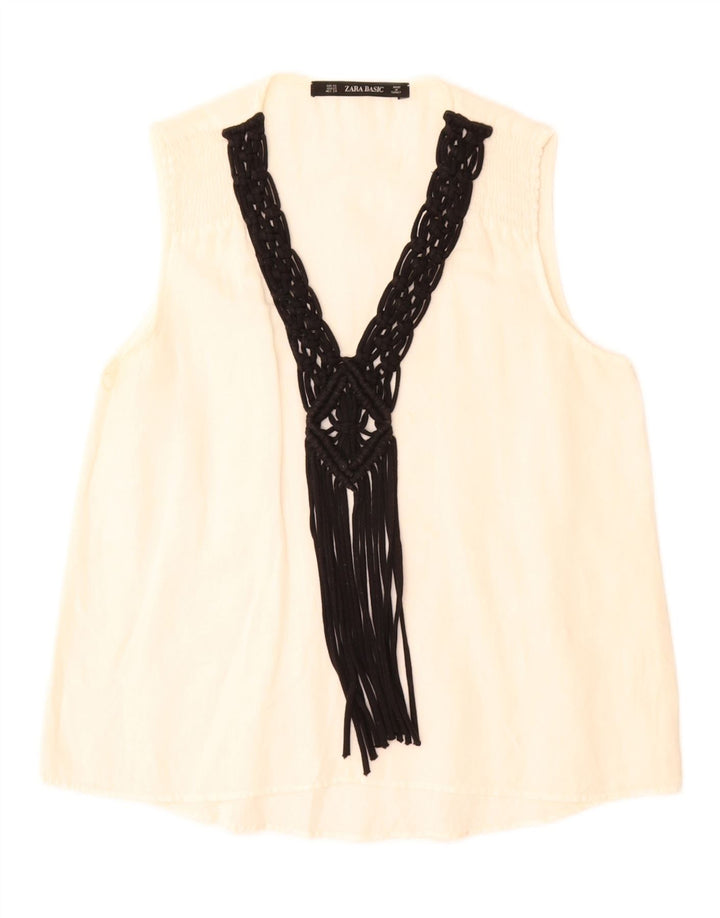 Blusa feminina sem mangas Zara Top UK 6 XS Branco