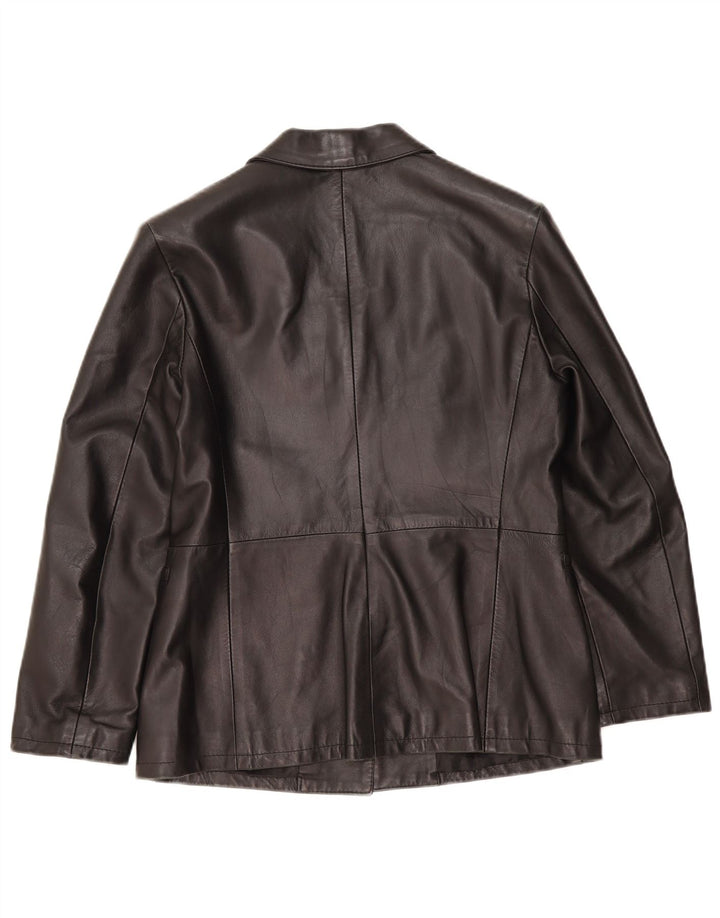 Jaqueta blazer de couro vintage feminina com 3 botões IT 48 XL couro preto