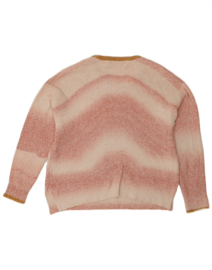 Suéter feminino com gola redonda White Stuff Reino Unido 12 listrado rosa médio