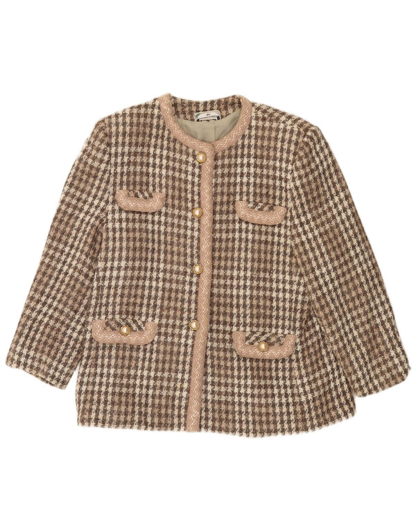 Jaqueta blazer feminina vintage com 4 botões IT 46 grande marrom houndstooth