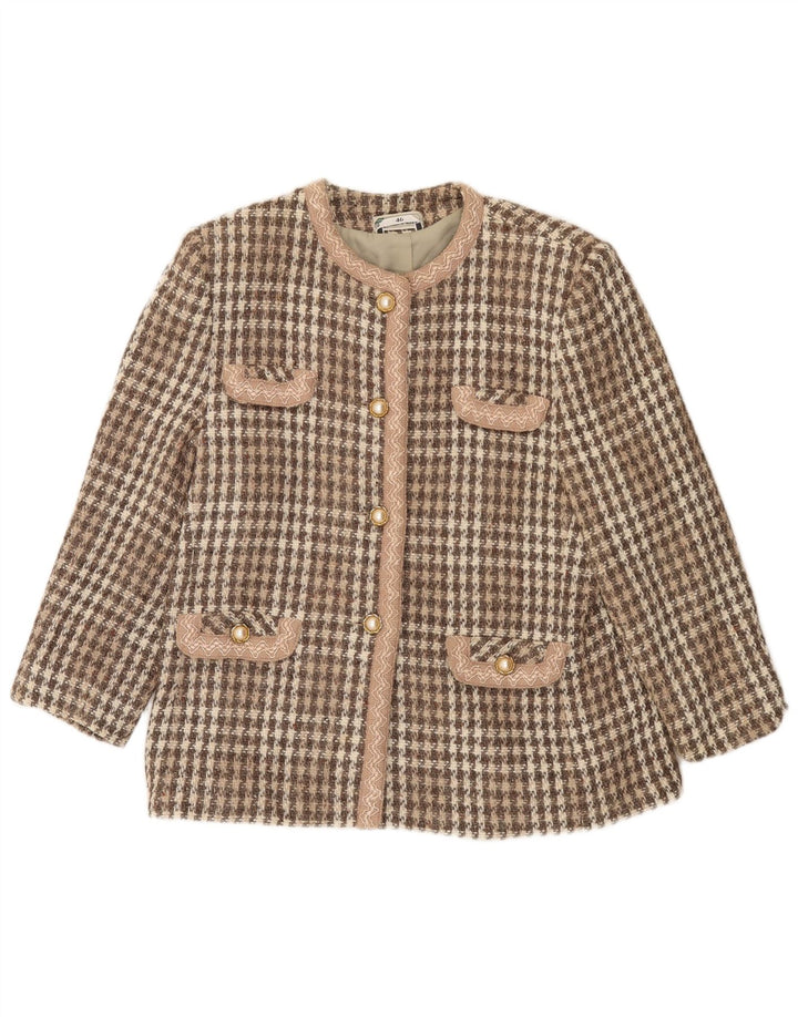 Jaqueta blazer feminina vintage com 4 botões IT 46 grande marrom houndstooth