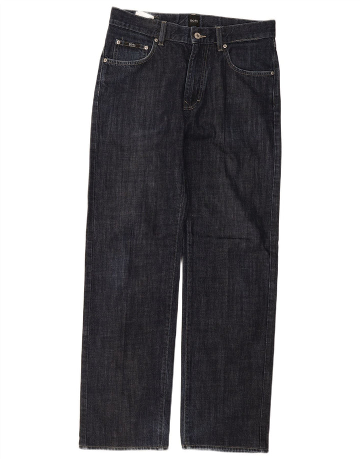 Hugo Boss Mens Straight Jeans W32 L32 Azul Marinho Algodão