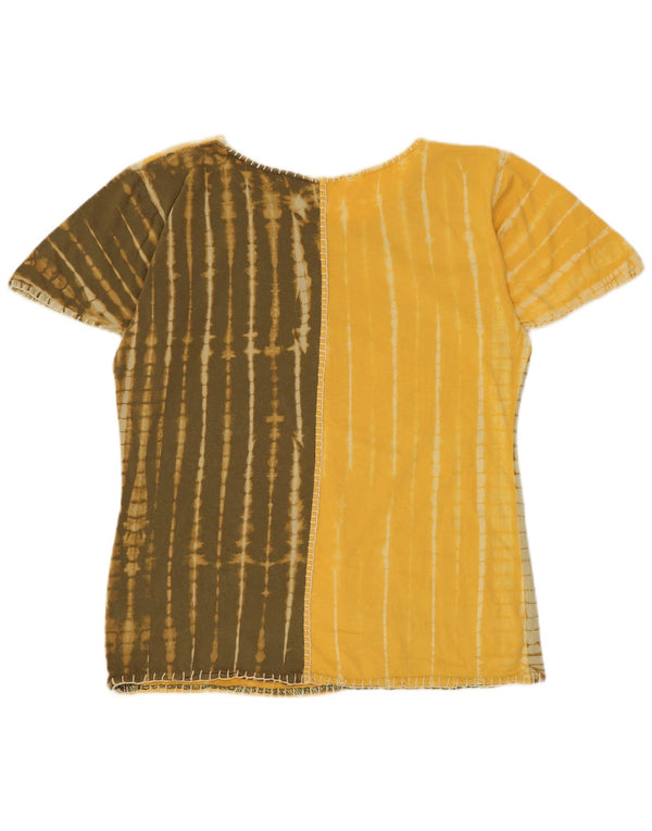 Camiseta feminina vintage com estampa gráfica UK 14 algodão tie-dye amarelo médio