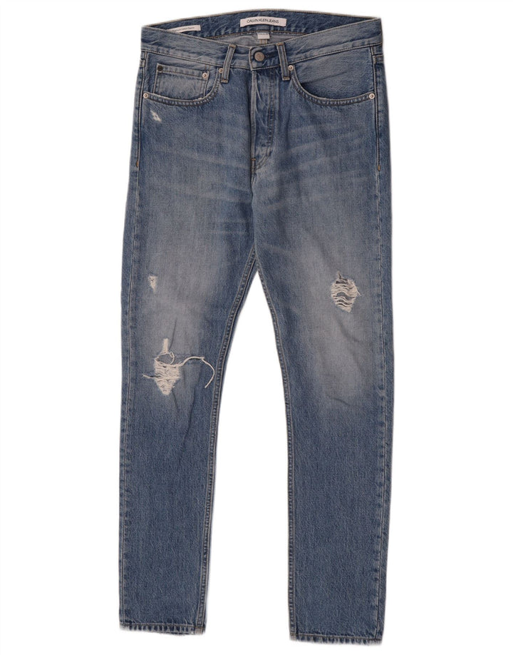 Calvin Klein Jeans masculino desgastado slim W29 L30 algodão azul