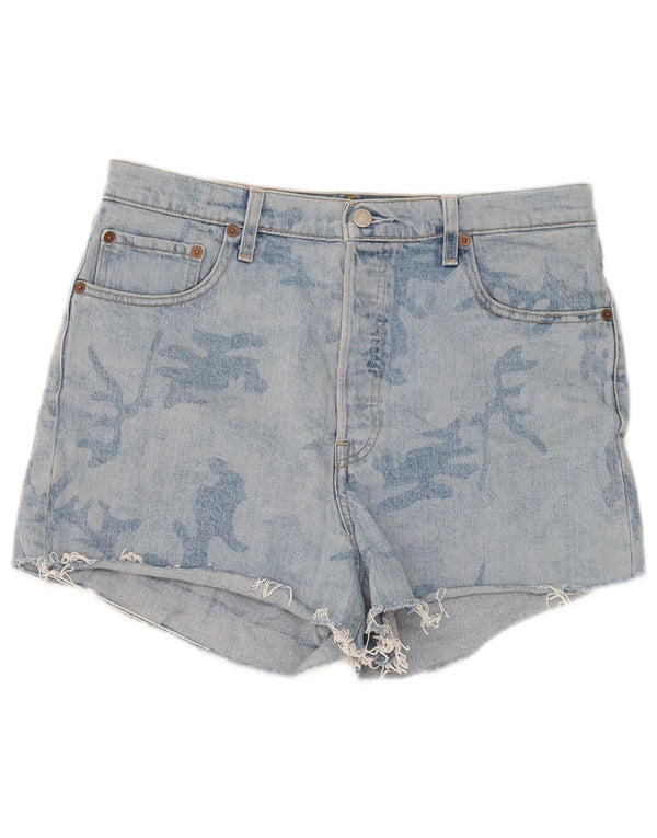 Shorts jeans feminino cintura alta Levi's W32 grande camuflagem azul