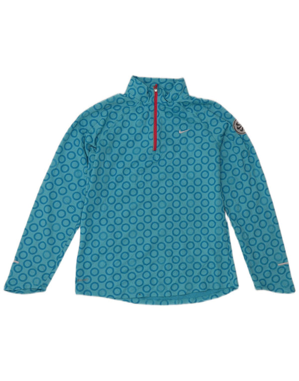 Nike Girls Zip Neck Pullover Treino Top 13-14 Anos XL Azul Geométrico