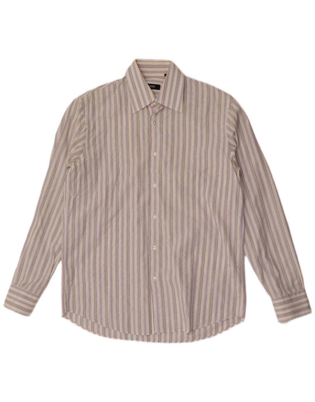 Camisa masculina Hugo Boss tamanho 41 16 grande algodão listrado branco