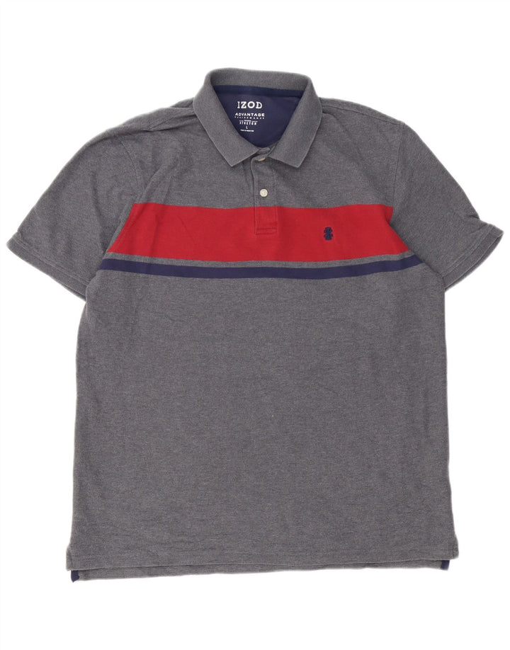 Camisa polo masculina IZOD grande algodão colorblock cinza