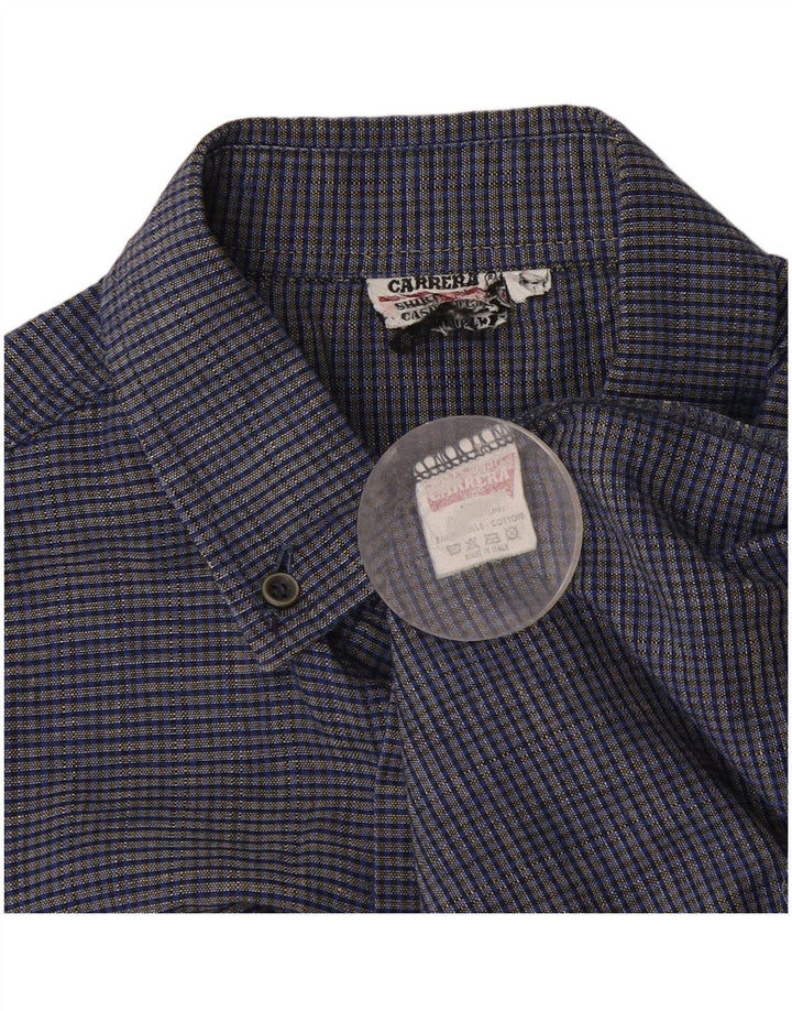 Camisa masculina Carrera de manga curta, algodão xadrez médio azul marinho