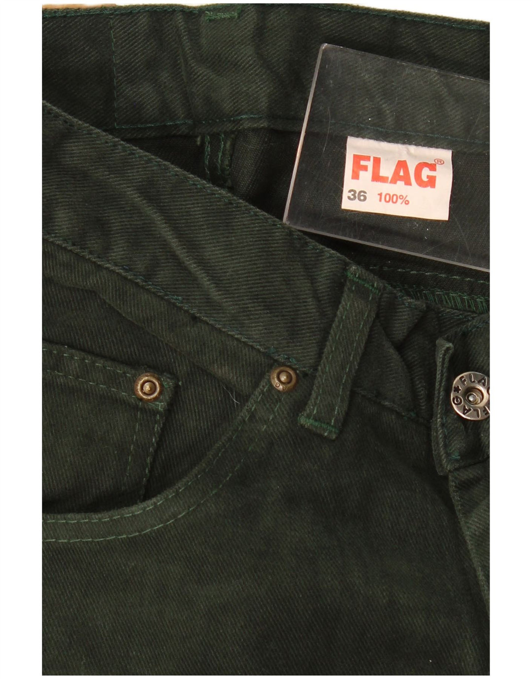 Jeans VINTAGE feminino cintura alta slim UE 36 pequeno W28 L31 algodão verde