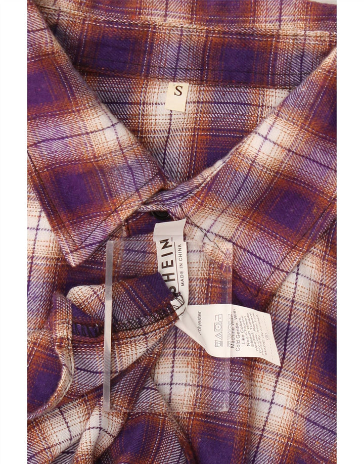 Camisa masculina de flanela Shein pequena roxa xadrez poliéster