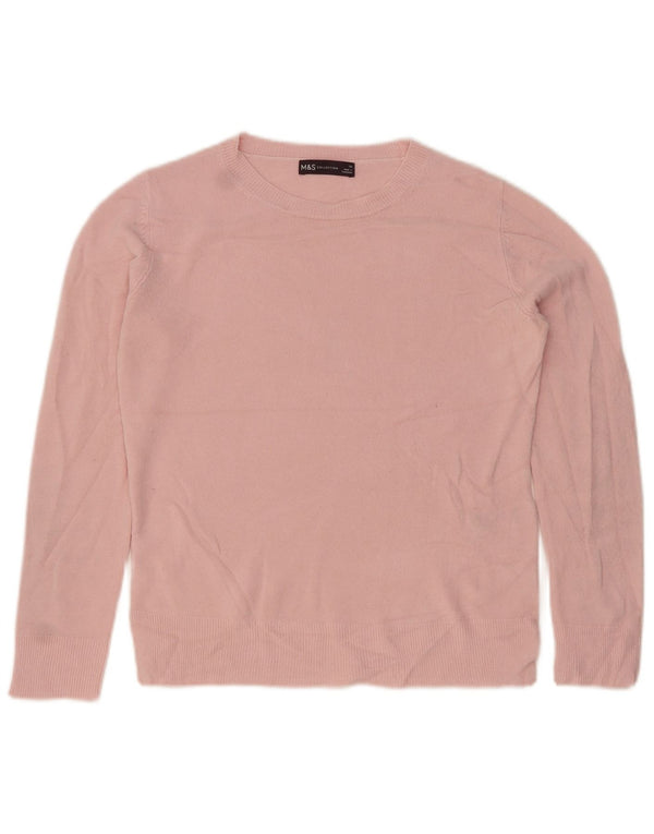 Suéter feminino Marks & Spencer com gola redonda Reino Unido 10 pequeno acrílico rosa