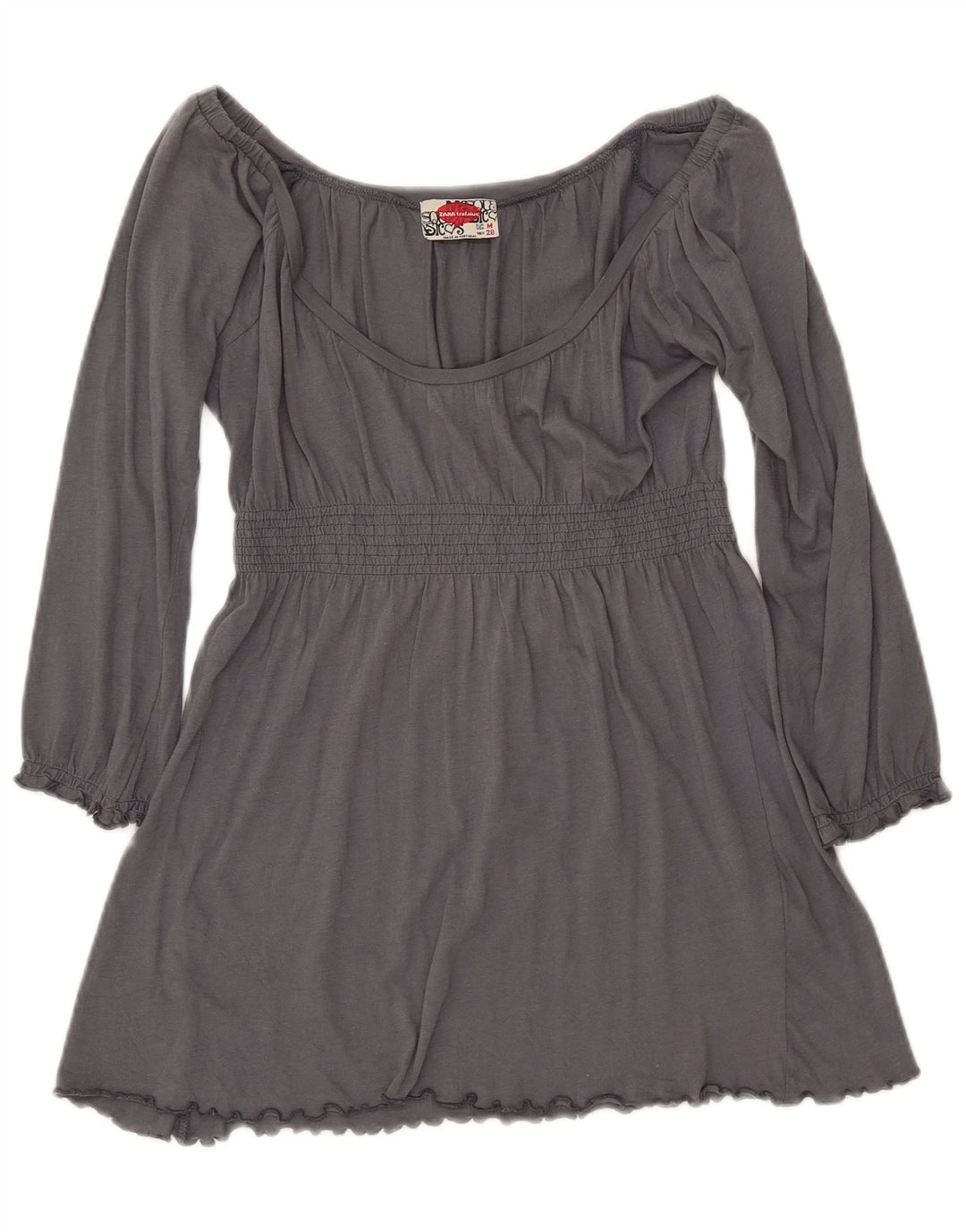 ZARA Blusa feminina Trafaluc manga 3/4 Top Reino Unido 12 algodão cinza médio