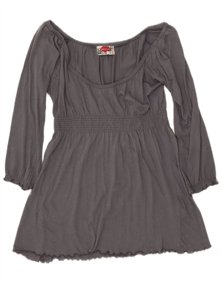 ZARA Blusa feminina Trafaluc manga 3/4 Top Reino Unido 12 algodão cinza médio