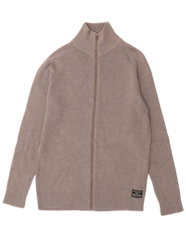 Suéter cardigã masculino Jack & Jones algodão cinza médio
