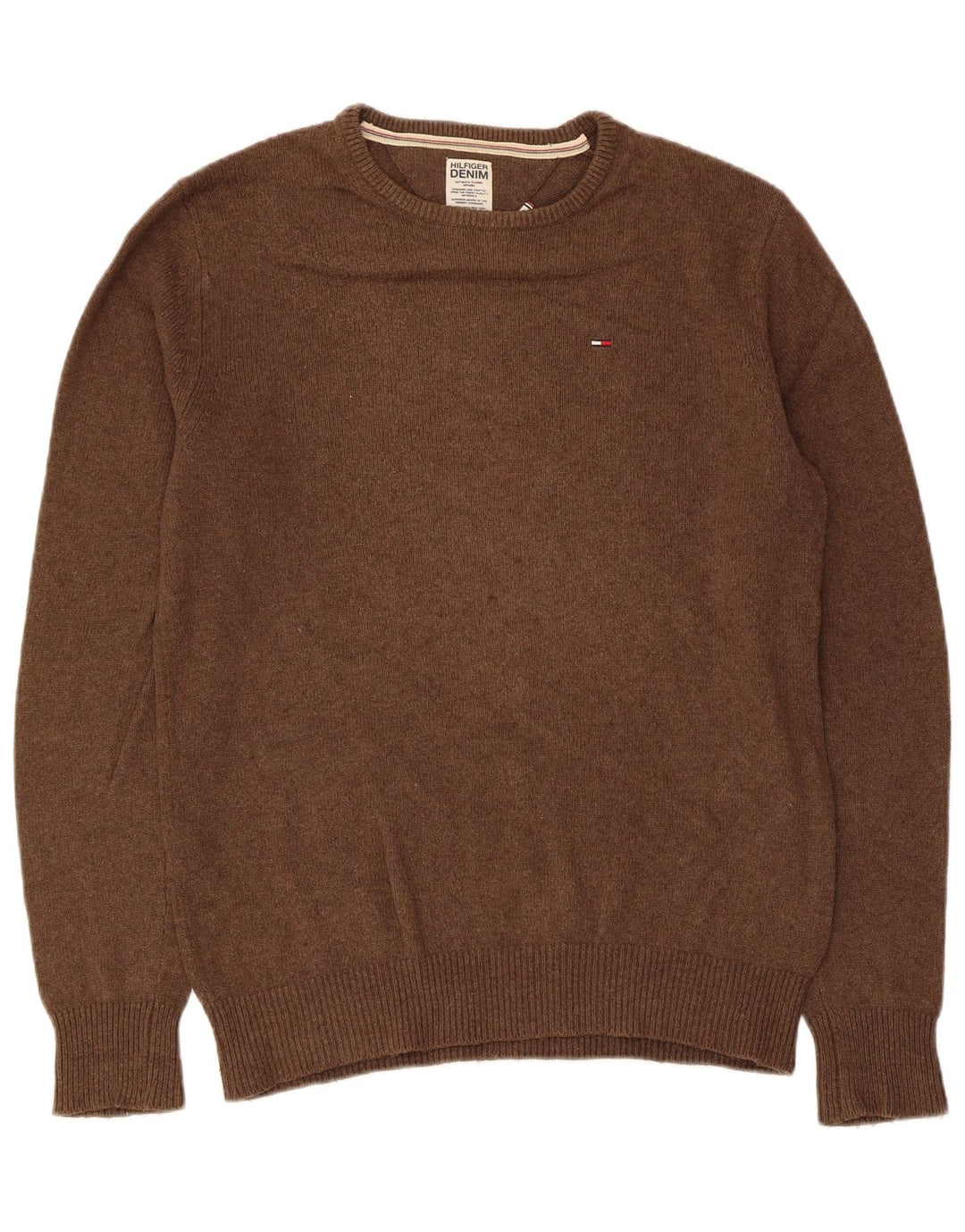 Suéter masculino Tommy Hilfiger com gola redonda, pequeno algodão marrom