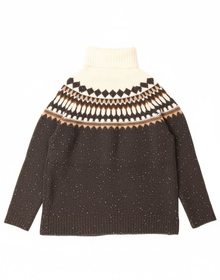Suéter feminino Marks & Spencer com gola redonda Reino Unido 10 pequeno cinza Fair Isle