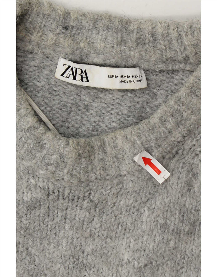 Zara Suéter feminino oversized com gola redonda Reino Unido 14 cinza médio acrílico