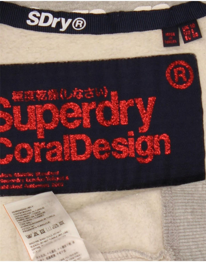 Superdry Womens Graphic Tracksuit Top Jacket UK 10 Pequeno Algodão Cinza