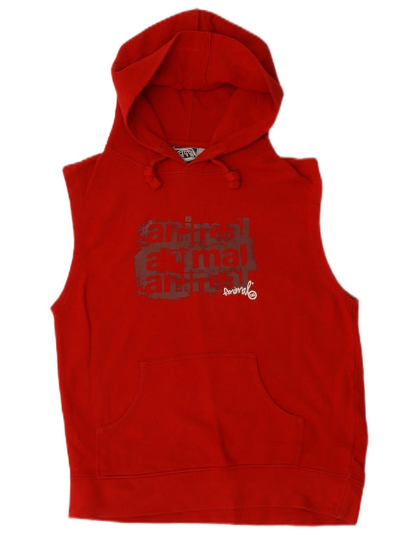 Animal masculino gráfico sem mangas com capuz jumper médio algodão vermelho
