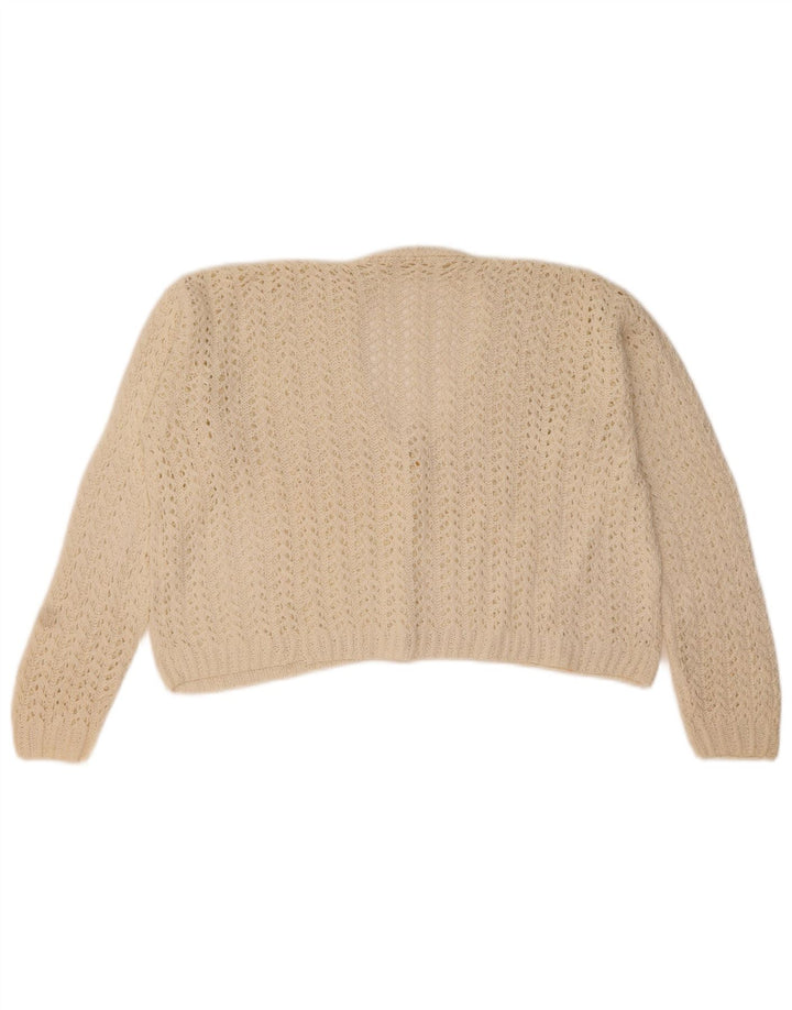 Suéter cardigã vintage feminino UK 14 médio branco